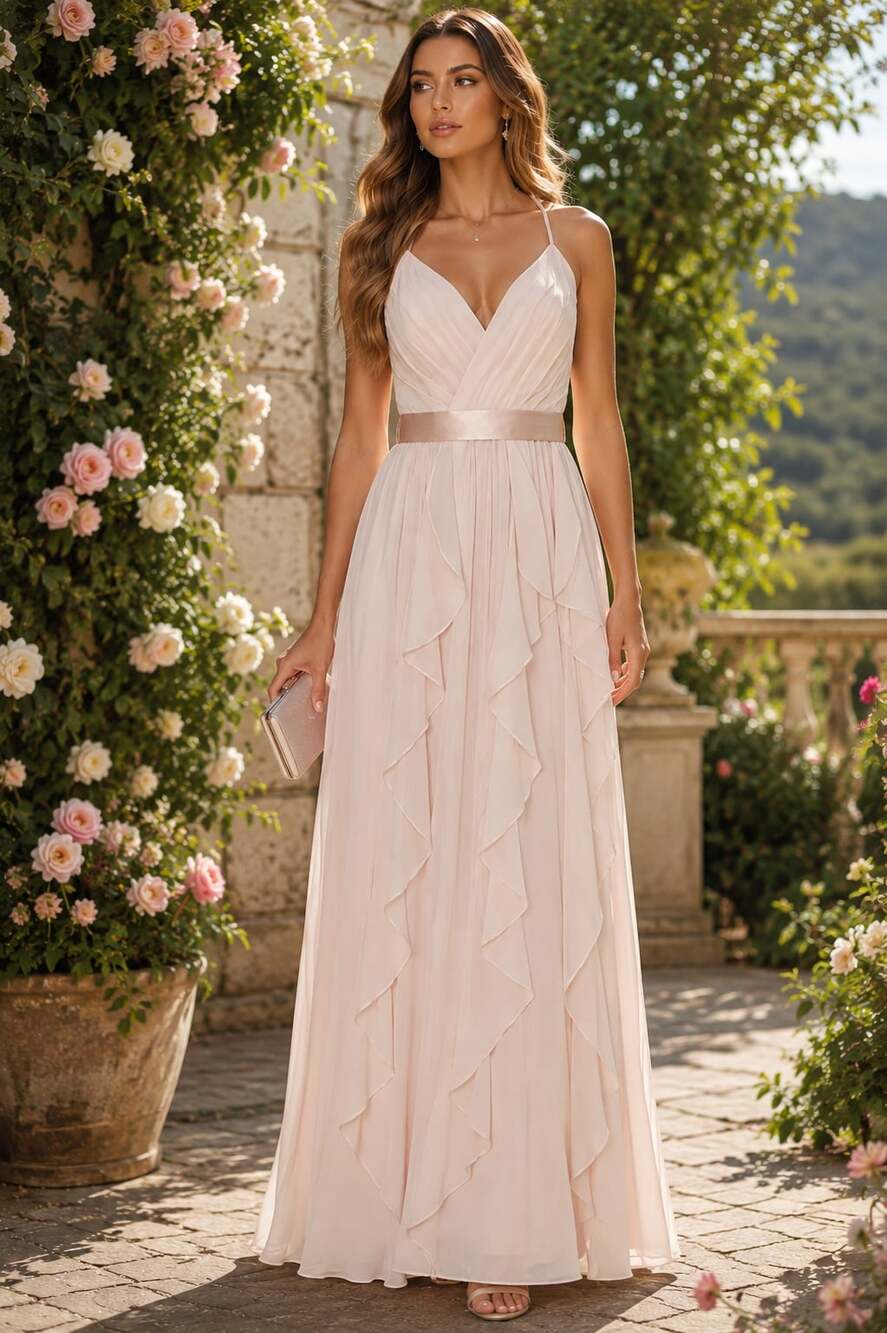 NWOT White by Vera Wang Bridesmaid Dress Long Blush Pink Halter Size 8